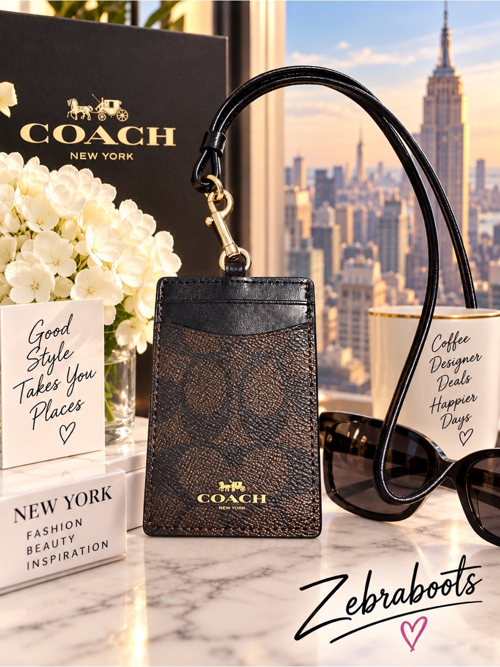 Coach Brown & Black Signature Lanyard Card Holder